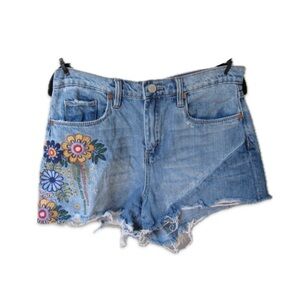 Blank NYC Denim Jean Shorts With Floral Embroidery Size 28